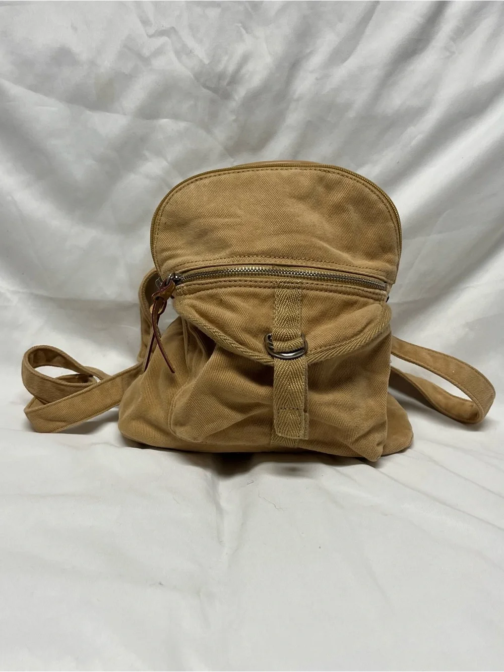 Fossil Tan Canvas Backpack with Multicolor Trim